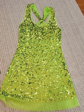 Women's Neon Lime Sequin Racerback Mesh Tank Top XS